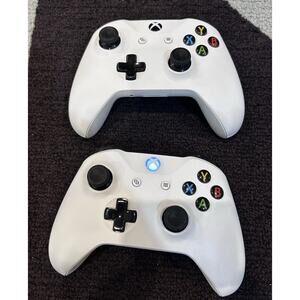 Two Microsoft Xbox One Wireless Controllers Model 1708 White OEM Tested.